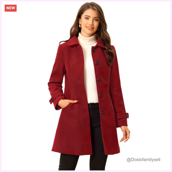 Classic Pea Coat Peter Pan Collar A-Line Winter Outerwear Elegant Chic